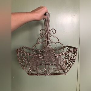 90s Metal Fruit Basket Woven Silver Tone Decorative, Bathroom Hair Pc Caddy